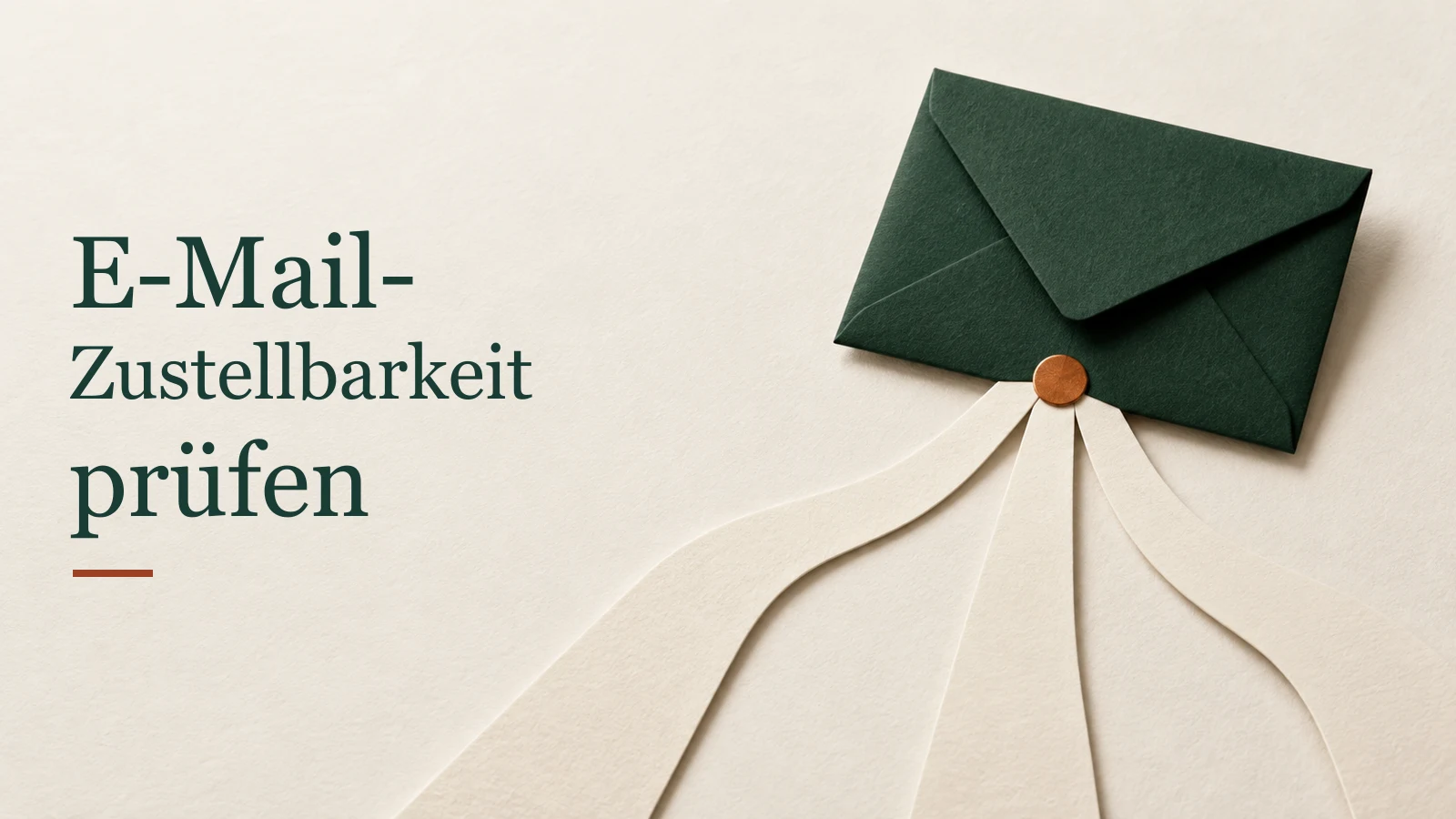 Grüner Papierumschlag an drei Papierwegen als redaktionelle Metapher für die Prüfung des E-Mail-Versands.