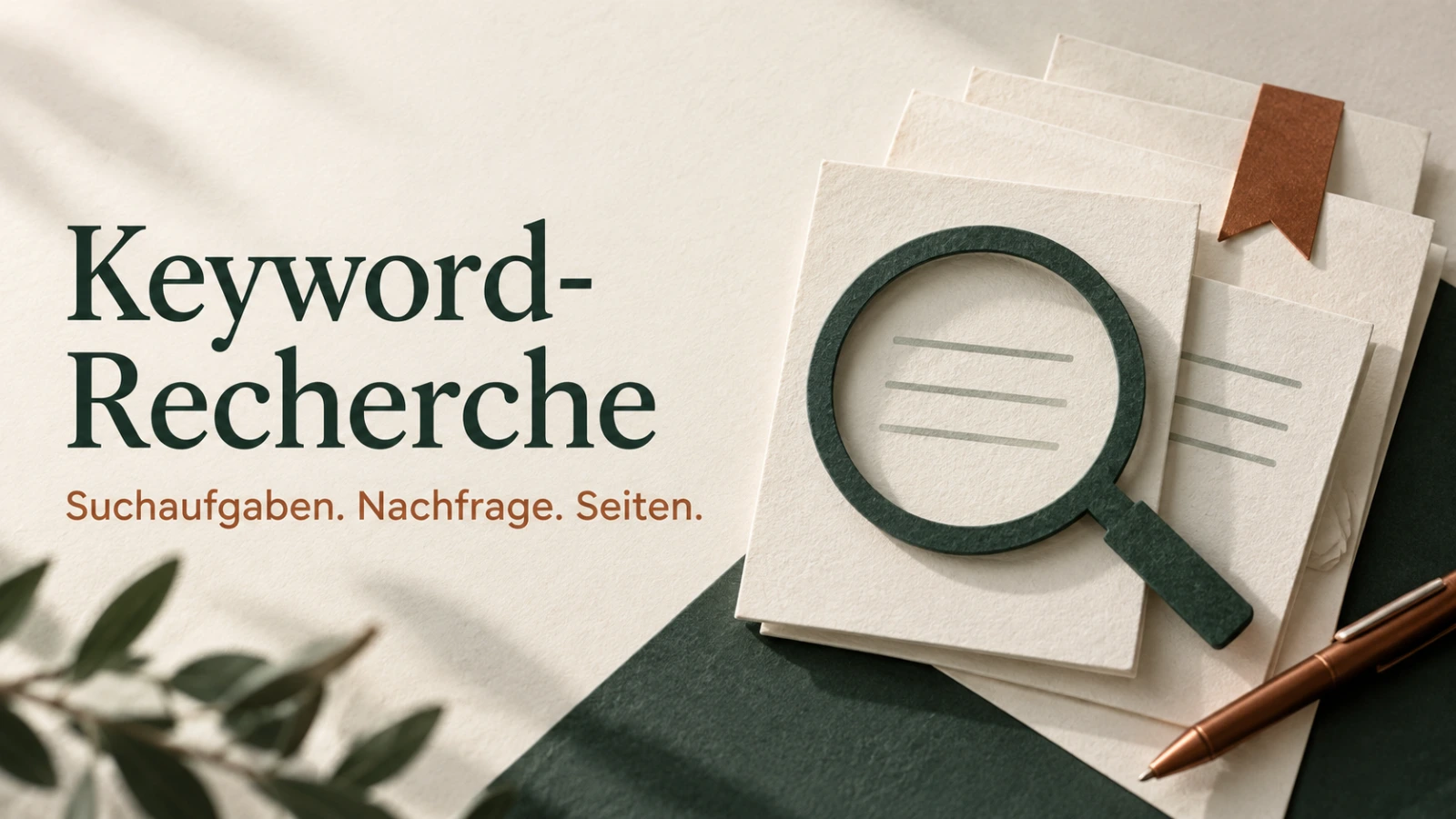 Themenbanner Keyword-Recherche mit Papierkarten und großer Aufschrift zur Einordnung von Suchbegriffen
