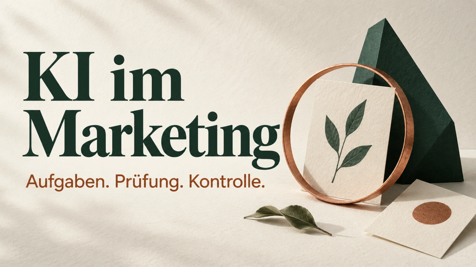 KI im Marketing als Papiermotiv mit Prüfring und der Aufschrift Aufgaben, Prüfung, Kontrolle.