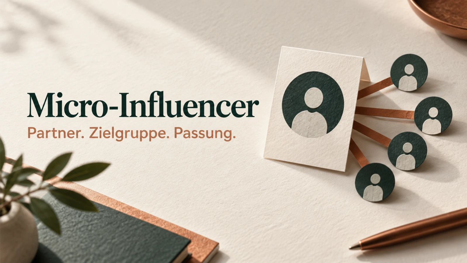 Themenbanner Micro-Influencer mit einer kleineren verbundenen Community als illustrativem Papiermotiv.