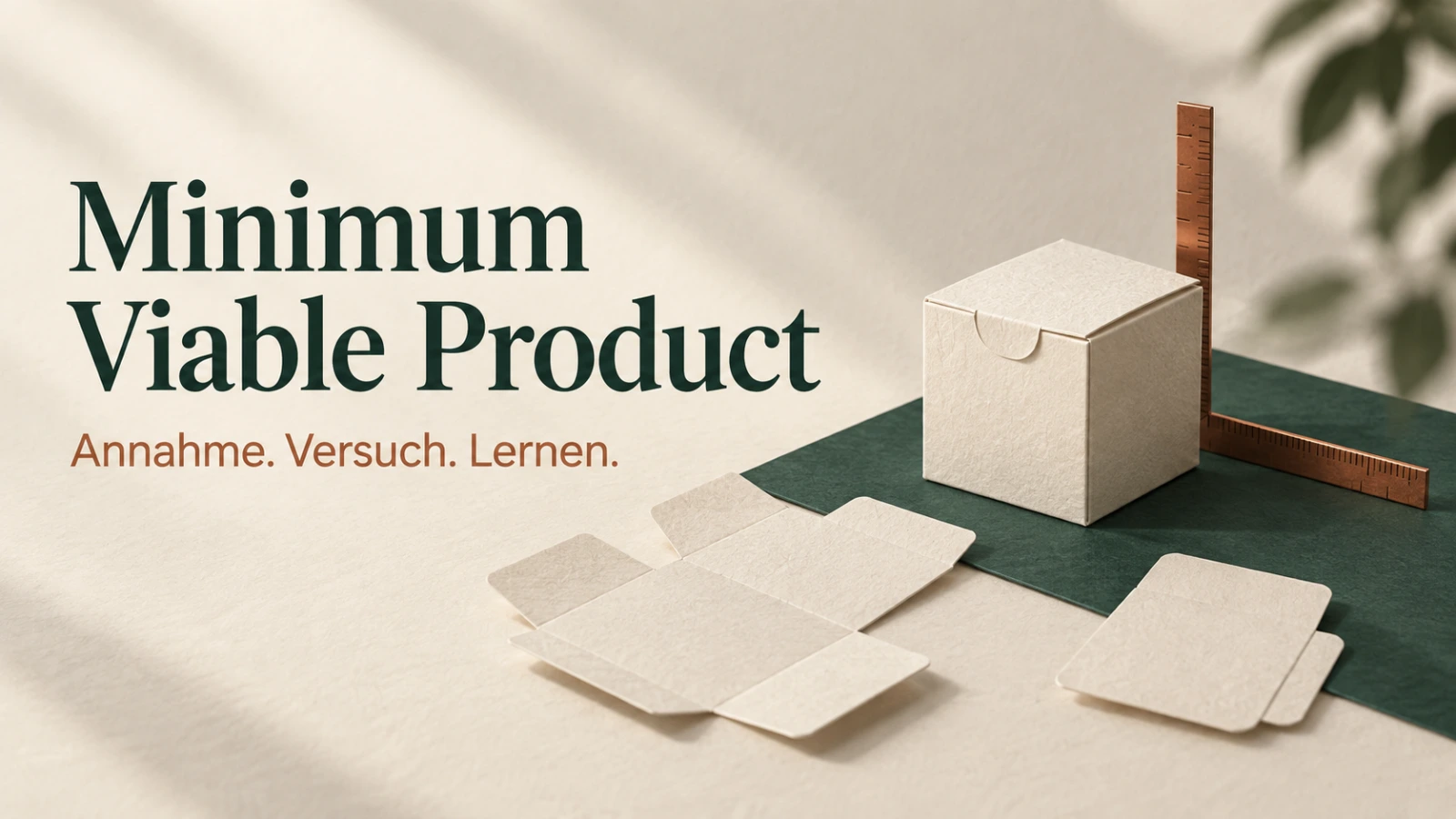 Minimum Viable Product: Annahme, Versuch und Lernen als Themenbanner mit Papiermodell im Editorialdesign von Marktdenker.